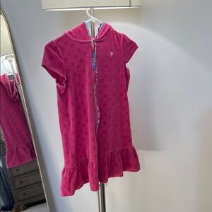 Lilly Pulitzer Hot Pink swim terry cover up with Multicolor Floral Trim girls 12
